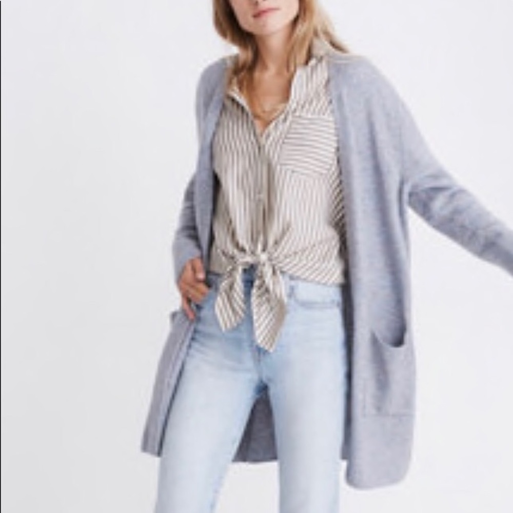 MADEWELL WOMEN’S GREY CASHMERE CARDIGAN SWEATER